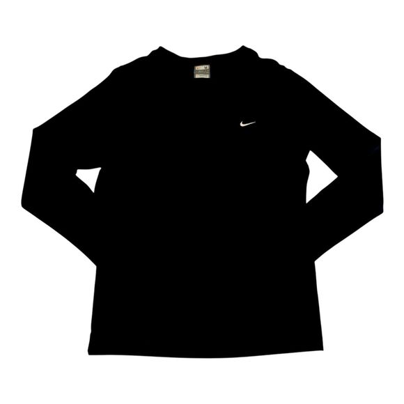 Nike Shirt Women M Black Dri-FIT Top Long Sleeve V-Neck Athletic Activewear Run - Picture 1 of 8